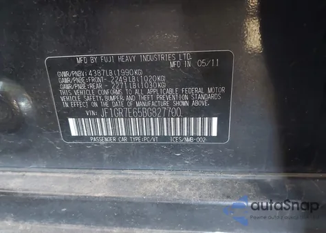 2011 Subaru Impreza Wrx Premium from USA, damaged, VIN JF1GR7E65BG827700